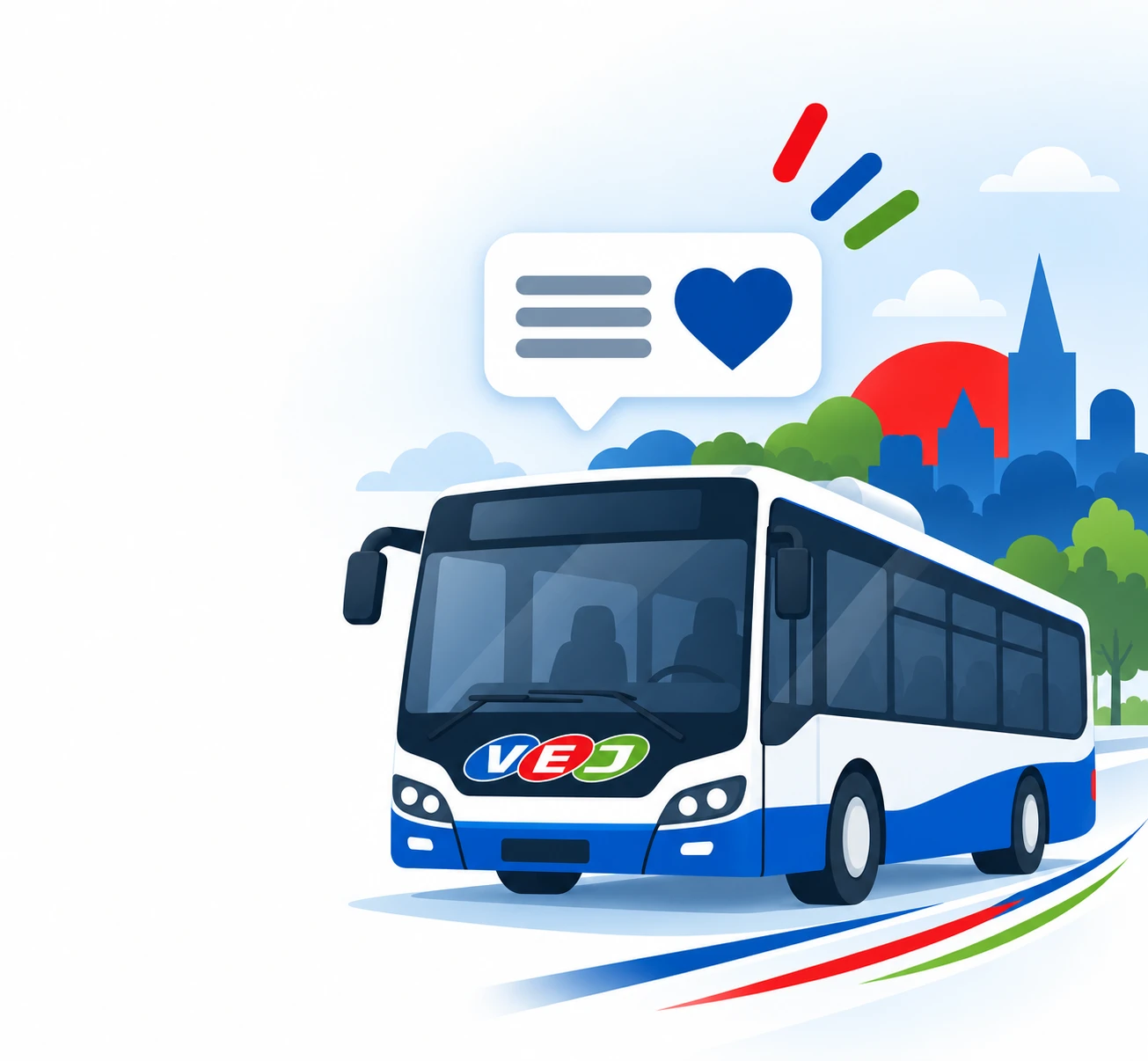 Bus des VEJ mit einer Feedback-Sprechblase
